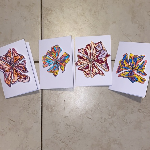4 Pack of Original Blank Art Cards Each w a Unique Watercolour Flower Cutouts - Picture 7 of 7